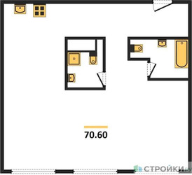 Планировка двухкомнатной(квартира) площадью 70.6 квадратных метров в ЖК “ЖК Nametkin Tower (Наметкин Тауэр)”