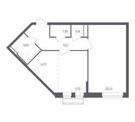 Планировка однокомнатной(квартира) площадью 51.38 квадратных метров в ЖК “ЖК Рублевский Квартал”