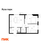 Планировка двухкомнатной(квартира) площадью 51.6 квадратных метров в “ЖК Яуза Парк (Мытищи)”