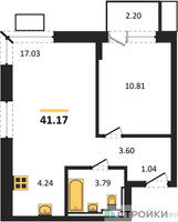 Планировка однокомнатной(квартира) площадью 41.17 квадратных метров в “ЖК Прибрежный Парк”