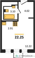 Планировка студии(квартира) площадью 22.25 квадратных метров в “ЖК Квартал Ивакино”
