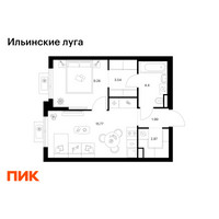 Планировка однокомнатной(квартира) площадью 37.83 квадратных метров в “ЖК Ильинские луга”
