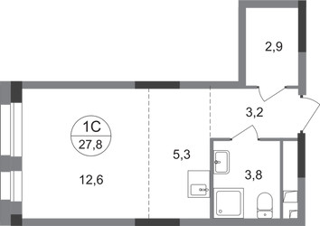 Планировка студии(квартира) площадью 27.8 квадратных метров в ЖК “ЖК Первый Московский”