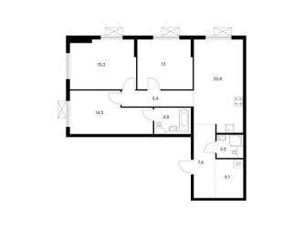 Планировка трехкомнатной(квартира) площадью 87.8 квадратных метров в ЖК “ЖК Ильинские луга”