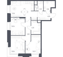 Планировка трехкомнатной(апартаменты) площадью 69.27 квадратных метров в “ЖК Апарт-отель Тропарево парк”