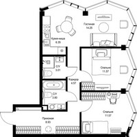 Планировка двухкомнатной(квартира) площадью 64.05 квадратных метров в “Дом премиум-класса МИРА”