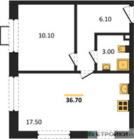 Планировка однокомнатной(квартира) площадью 36.7 квадратных метров в “ЖК Лучи-2”