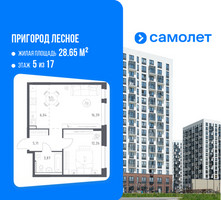 Планировка однокомнатной(квартира) площадью 43 квадратных метров в “ЖК Пригород Лесное”
