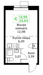 Планировка студии(квартира) площадью 25.64 квадратных метров в ЖК “ЖК КИТ 2”
