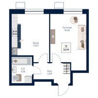 Планировка однокомнатной(квартира) площадью 36.94 квадратных метров в “ЖК Бархат”