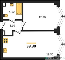 Планировка однокомнатной(квартира) площадью 39.3 квадратных метров в “ЖК ЗИЛАРТ”