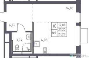 Планировка студии(квартира) площадью 27.2 квадратных метров в “ЖК Новое Видное”
