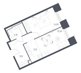 Планировка однокомнатной(апартаменты) площадью 44.91 квадратных метров в ЖК “ЖК Скай Спутник”
