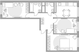 Планировка трехкомнатной(квартира) площадью 69.79 квадратных метров в “ЖК Притяжение Сити”