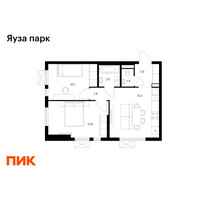 Планировка двухкомнатной(квартира) площадью 49.2 квадратных метров в “ЖК Яуза Парк (Мытищи)”