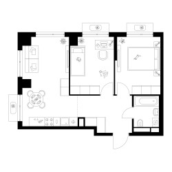Планировка двухкомнатной(квартира) площадью 54.6 квадратных метров в ЖК “Квартал Мит”