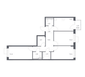 Планировка трехкомнатной(квартира) площадью 79.12 квадратных метров в ЖК “ЖК Молжаниново”