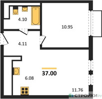 Планировка однокомнатной(квартира) площадью 37 квадратных метров в “ЖК Пригород Лесное”