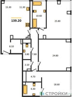 Планировка трехкомнатной(квартира) площадью 139.3 квадратных метров в “Роскошный квартал Life Time”