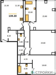 Планировка трехкомнатной(квартира) площадью 139.3 квадратных метров в ЖК “Роскошный квартал Life Time”