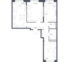 Планировка трехкомнатной(квартира) площадью 75.3 квадратных метров в “ЖК Квартал Домашний”