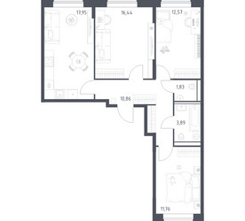 Планировка трехкомнатной(квартира) площадью 75.3 квадратных метров в ЖК “ЖК Квартал Домашний”