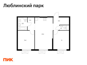Планировка двухкомнатной(квартира) площадью 57.2 квадратных метров в ЖК “ЖК Люблинский парк”