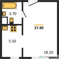 Планировка однокомнатной(квартира) площадью 27.9 квадратных метров в “ЖК ЮЖНАЯ БИТЦА”
