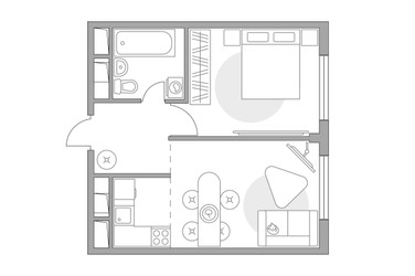 Планировка двухкомнатной(квартира) площадью 31.67 квадратных метров в ЖК “ЖК Аникеевский”