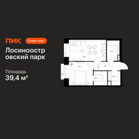 Планировка однокомнатной(квартира) площадью 39.4 квадратных метров в “ЖК Лосиноостровский парк”
