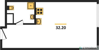 Планировка студии(апартаменты) площадью 32.2 квадратных метров в “ЖК Nametkin Tower (Наметкин Тауэр)”