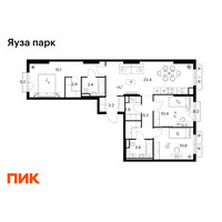 Планировка трехкомнатной(квартира) площадью 81.8 квадратных метров в “ЖК Яуза Парк (Мытищи)”