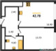 Планировка однокомнатной(квартира) площадью 42.7 квадратных метров в “ЖК Сиреневый парк”