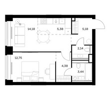 Планировка однокомнатной(квартира) площадью 47.45 квадратных метров в “ЖК НОВА”