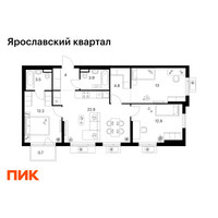 Планировка трехкомнатной(квартира) площадью 77.9 квадратных метров в “Ярославский квартал”