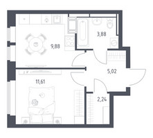 Планировка однокомнатной(квартира) площадью 32.63 квадратных метров в “ЖК Большое Путилково”