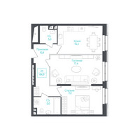 Планировка студии(апартаменты) площадью 65.1 квадратных метров в “ЖК Monodom Lake”