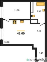 Планировка однокомнатной(квартира) площадью 45 квадратных метров в “ЖК МОНС”