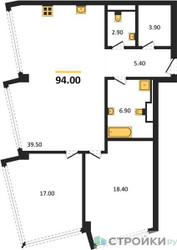 Планировка двухкомнатной(квартира) площадью 94 квадратных метров в ЖК “ЖК High Life (Хай Лайф)”