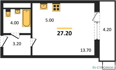 Планировка студии(квартира) площадью 27.2 квадратных метров в ЖК “ЖК Пироговская Ривьера”