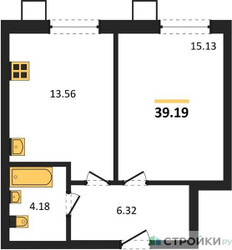 Планировка однокомнатной(квартира) площадью 39.19 квадратных метров в ЖК “ЖК Бархат”