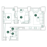 Планировка трехкомнатной(квартира) площадью 61.8 квадратных метров в “ЖК Вэри на Ботанической”