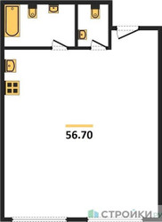Планировка однокомнатной(апартаменты) площадью 56.7 квадратных метров в ЖК “ЖК Nametkin Tower (Наметкин Тауэр)”