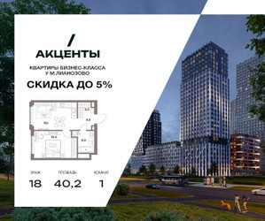 Планировка однокомнатной(квартира) площадью 40.3 квадратных метров в ЖК “Акценты”