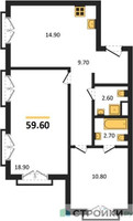 Планировка двухкомнатной(квартира) площадью 59.6 квадратных метров в “ДД:ОО:ММ. Дом на Часовой”