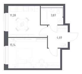 Планировка однокомнатной(квартира) площадью 34.98 квадратных метров в ЖК “ЖК Пригород Лесное”