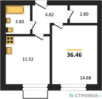 Планировка однокомнатной(квартира) площадью 36.46 квадратных метров в “ЖК Жаворонки Клаб”