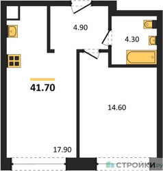 Планировка однокомнатной(квартира) площадью 41.7 квадратных метров в ЖК “ЖК Мариин Парк”