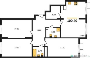 Планировка трехкомнатной(квартира) площадью 98 квадратных метров в “ЖК Ново-Молоково”