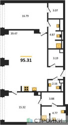 Планировка двухкомнатной(квартира) площадью 95.75 квадратных метров в ЖК “ЖК Forum (Форум)”
